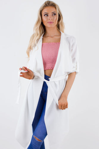 Amelia cream waterfall duster belted jacket