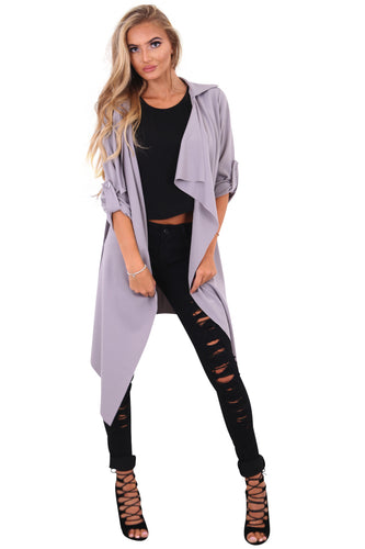 Amelia grey waterfall duster belted jacket