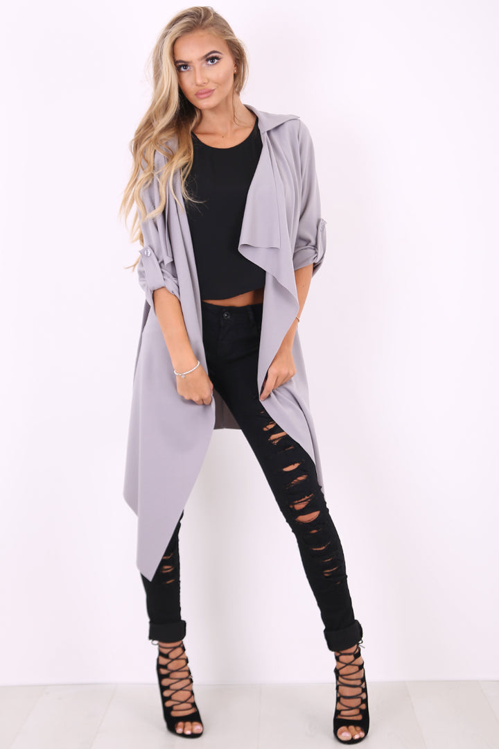 Amelia grey waterfall duster belted jacket