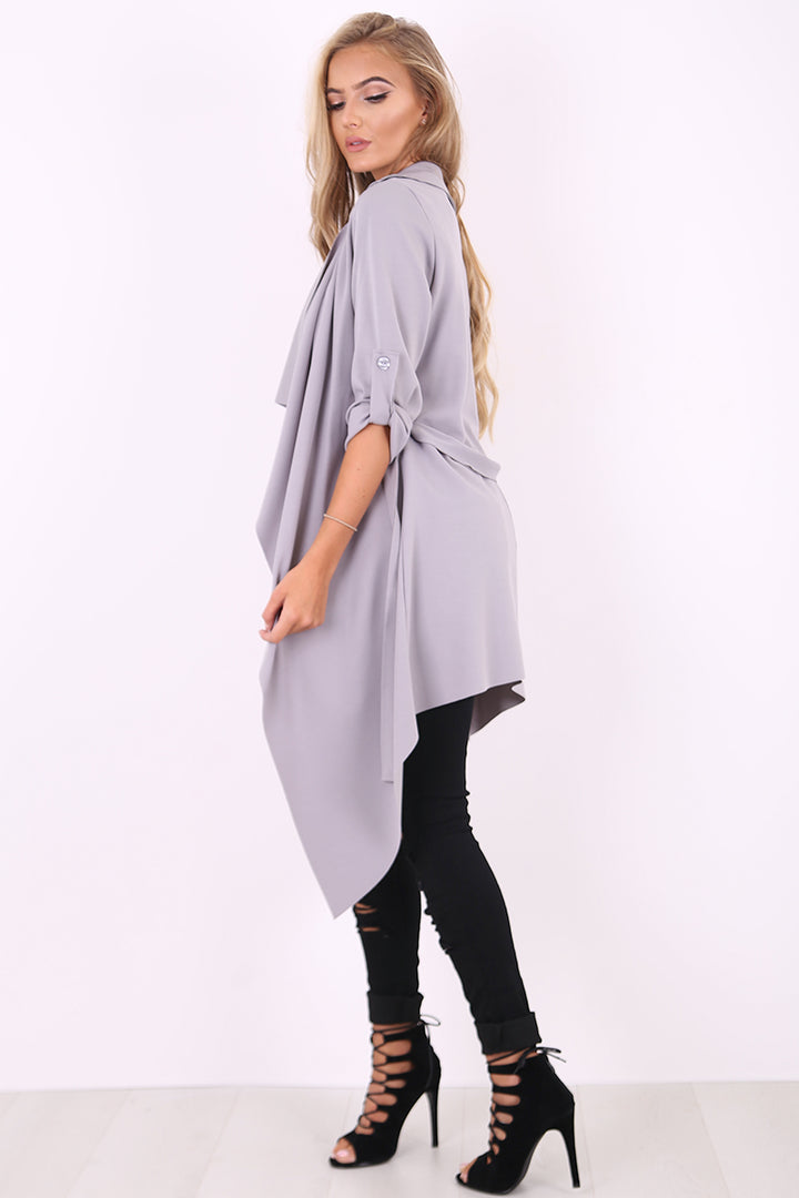 Amelia grey waterfall duster belted jacket