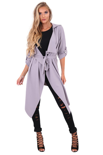 Amelia grey waterfall duster belted jacket