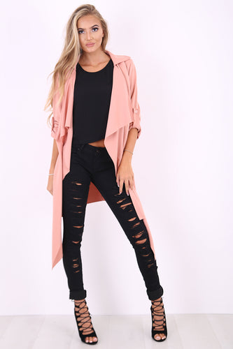 Amelia rose pink waterfall duster belted jacket