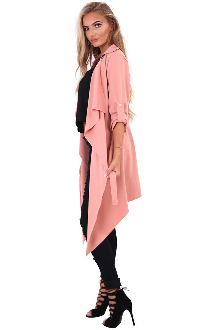 Amelia rose pink waterfall duster belted jacket