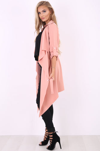 Amelia rose pink waterfall duster belted jacket