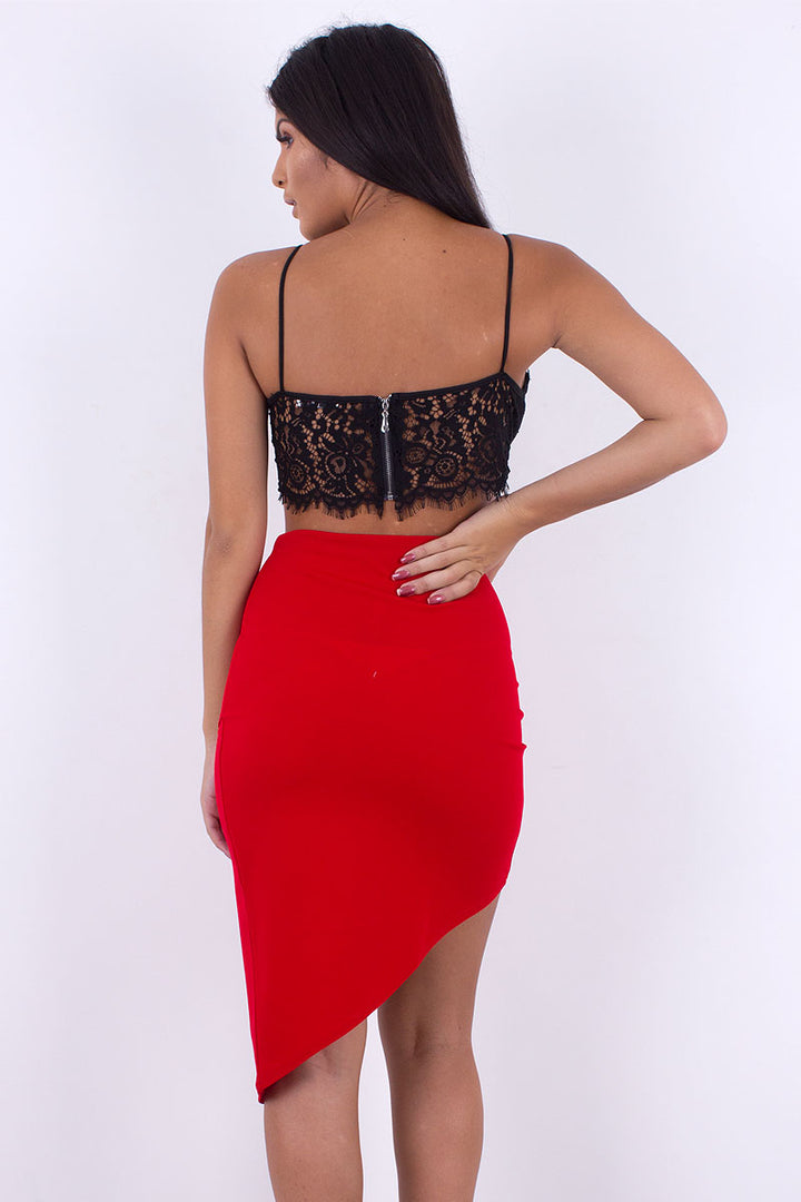 Wrap Over Skirt Red Asymmetric - Kylie