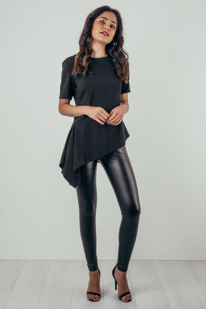 High Waist Leather Look Leggings Black - Alexandra