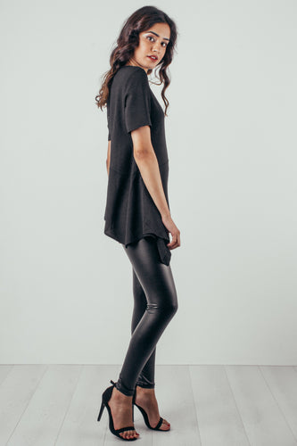 High Waist Leather Look Leggings Black - Alexandra