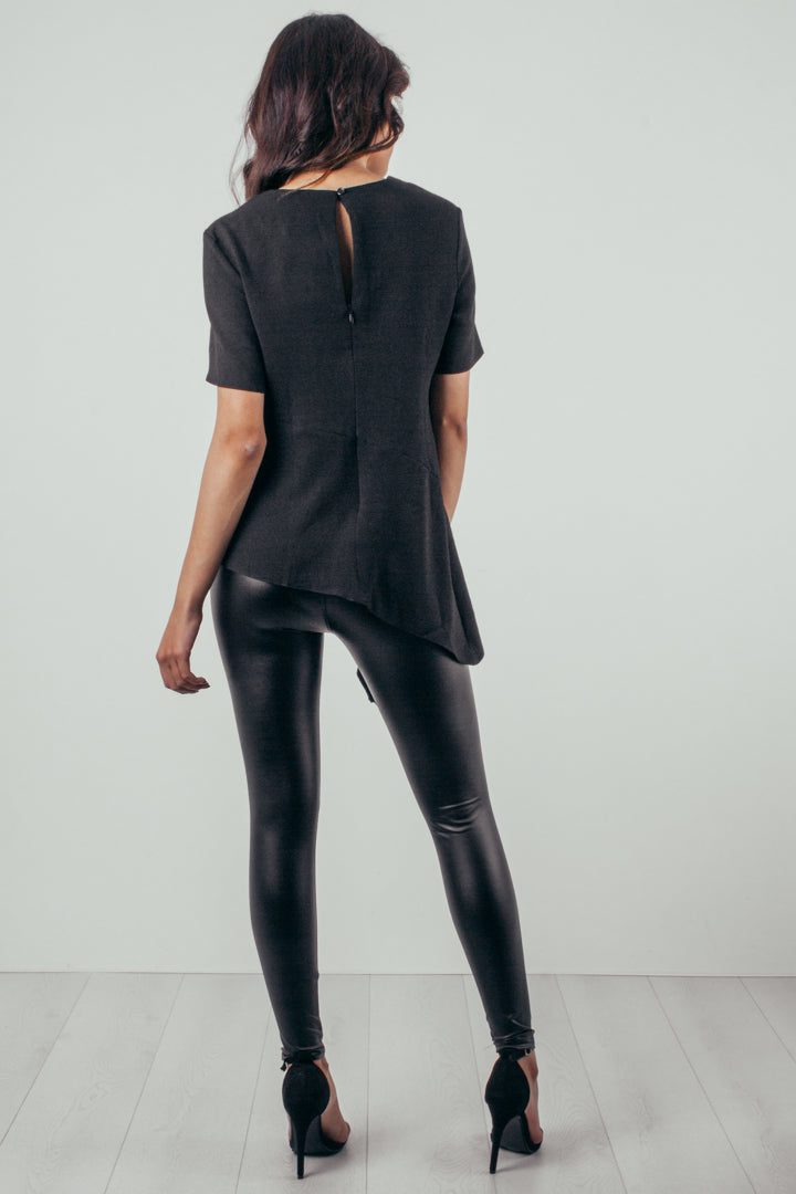 High Waist Leather Look Leggings Black - Alexandra