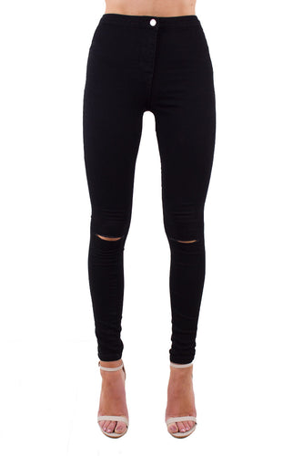 Shaunie Black High Waisted Super Skinny Jeans With Ripped Detail