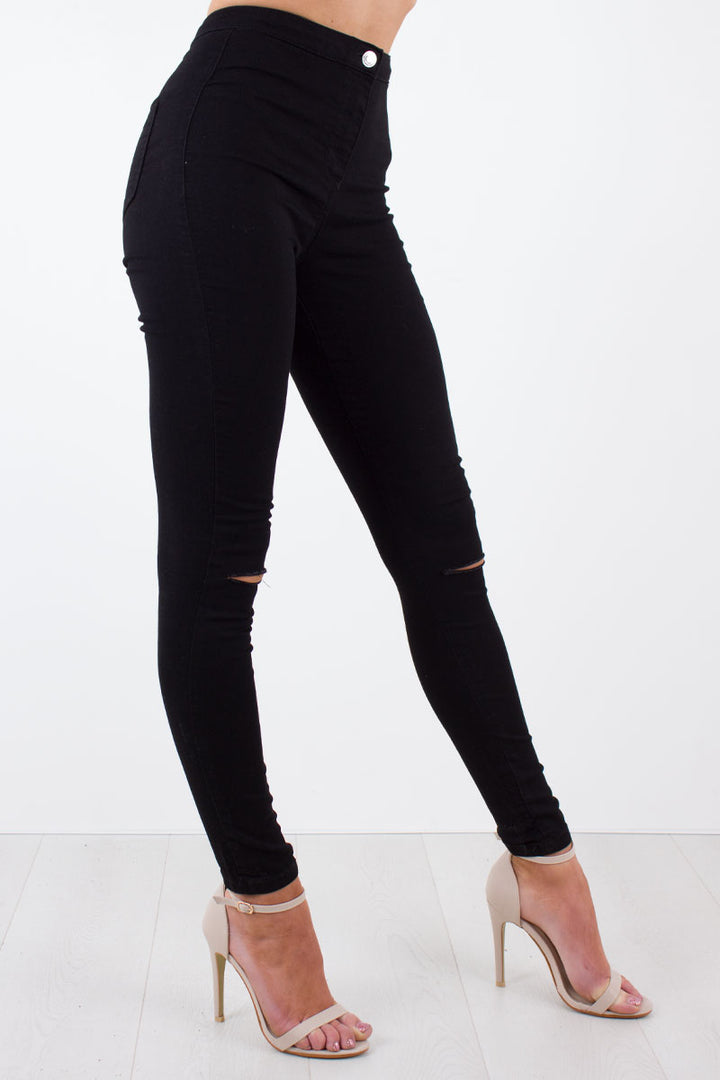 Shaunie Black High Waisted Super Skinny Jeans With Ripped Detail