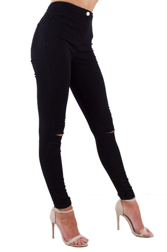 Shaunie Black High Waisted Super Skinny Jeans With Ripped Detail