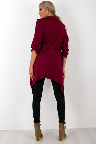 Amelia wine waterfall duster belted jacket