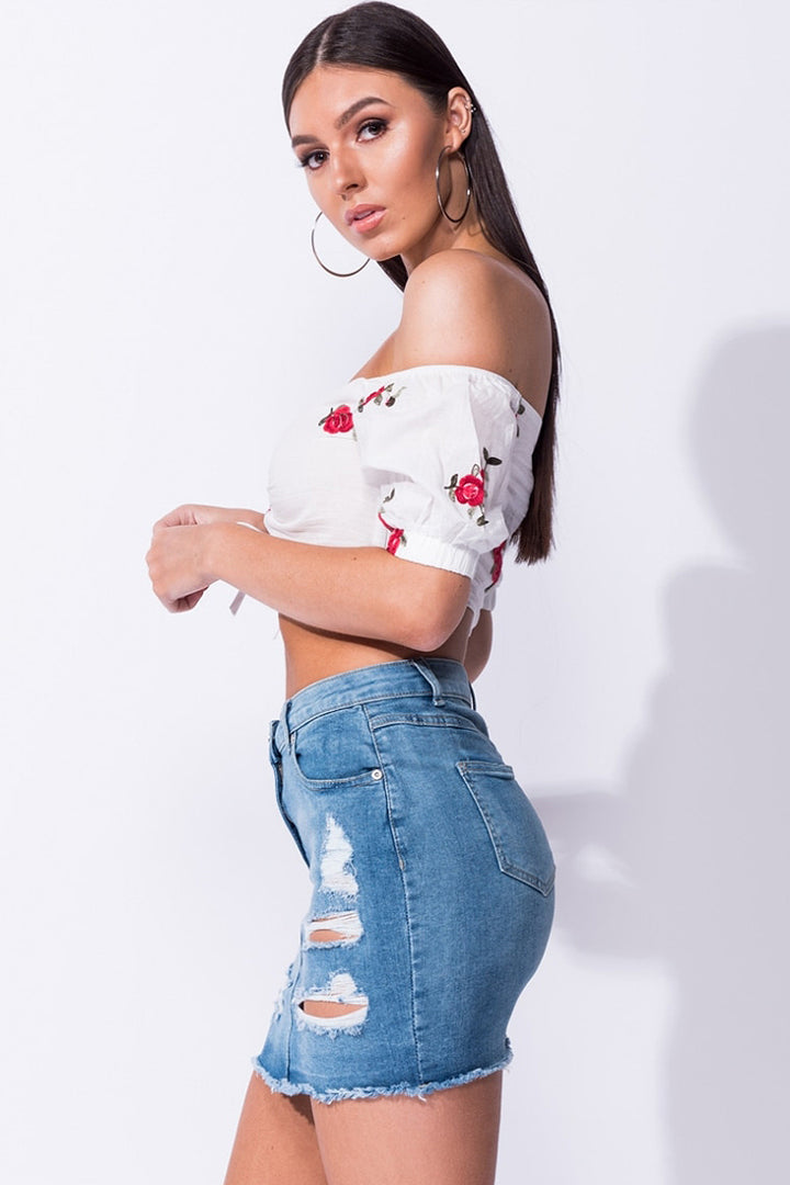 Marley Mid Blue Denim Distressed Mini Skirt