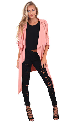 Amelia rose pink waterfall duster belted jacket