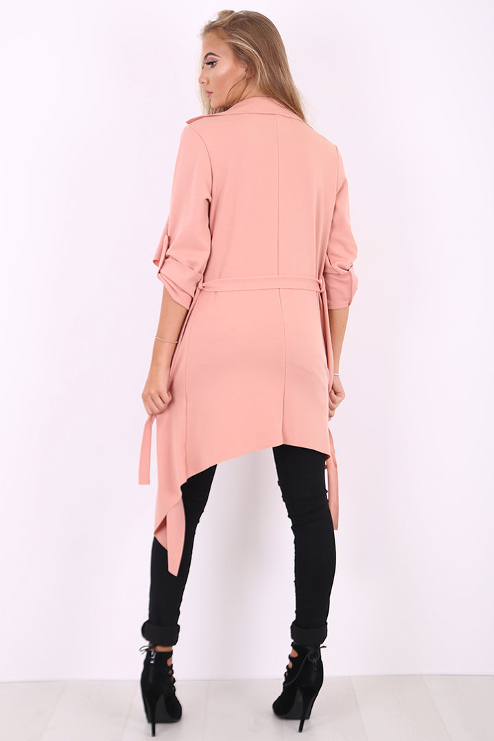 Amelia rose pink waterfall duster belted jacket
