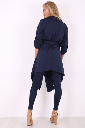 Amelia navy waterfall duster belted jacket