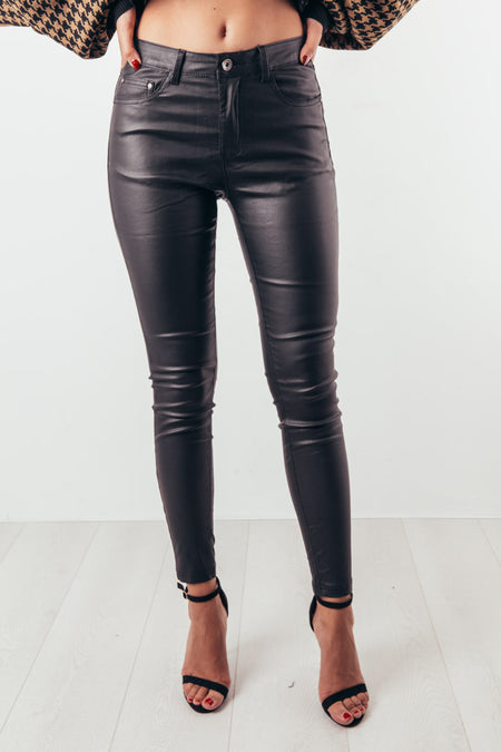 Leather Look Skinny Jeans Black - Ananya