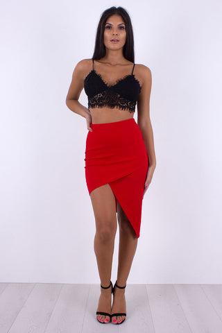 Wrap Over Skirt Red Asymmetric - Kylie