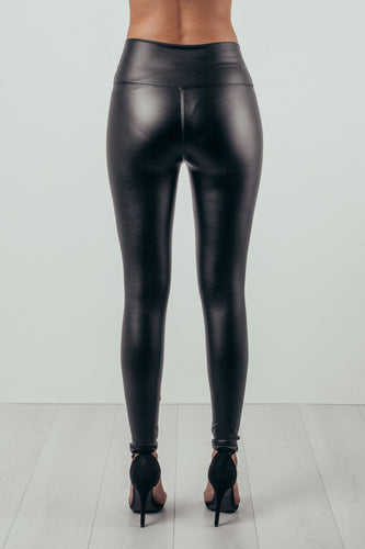 High Waist Leather Look Leggings Black - Alexandra