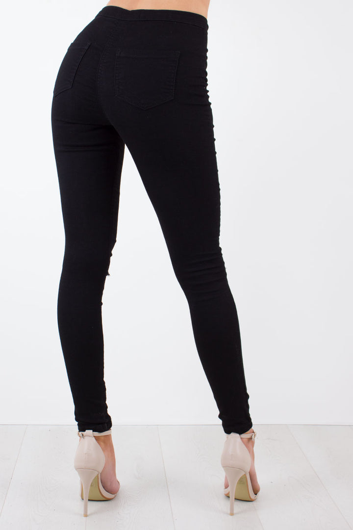 Shaunie Black High Waisted Super Skinny Jeans With Ripped Detail